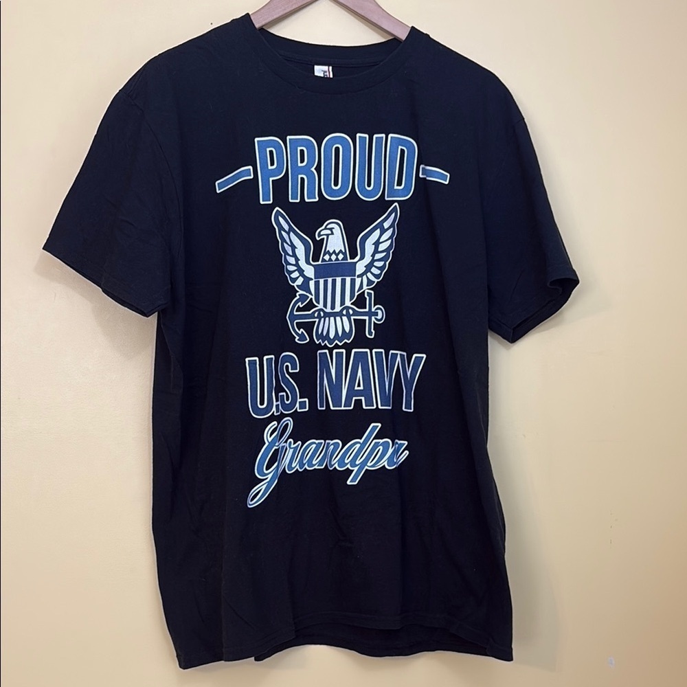 Anvil | Black Blue White “Proud US Navy Grandpa” Ring Spun Cotton SS T-Shirt XL